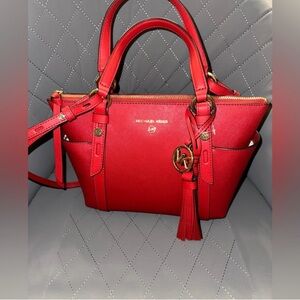 Michael Kors Red Satchel with Gold Accents and Tassel